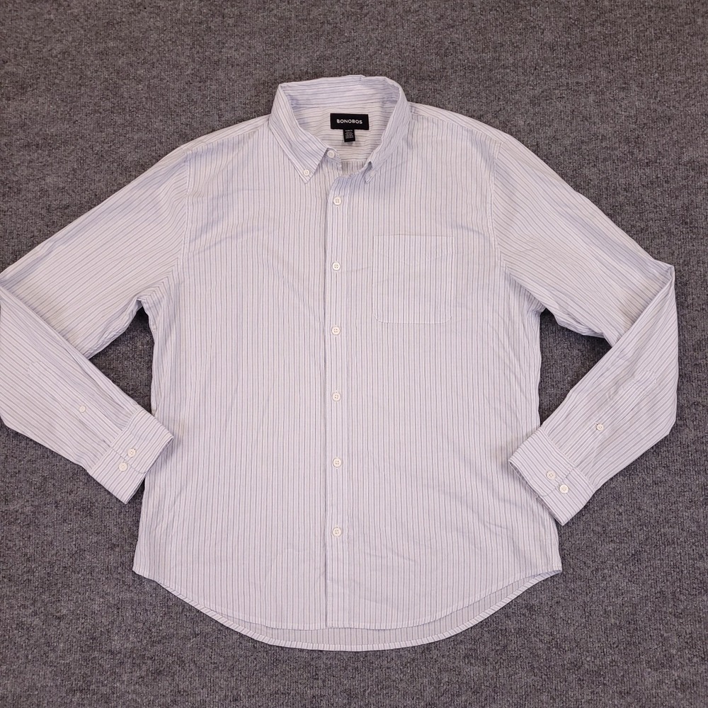 Bonobos Casual Button Up Shirt Mens XL White Striped Cotton Stretch Button Down